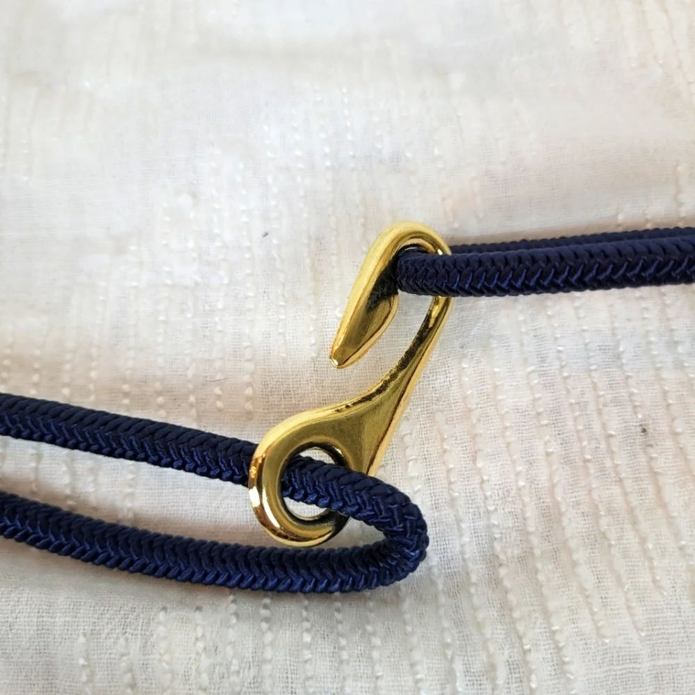 Vintage 80's navy maroon green gold braid woven belt three circle gold accents M